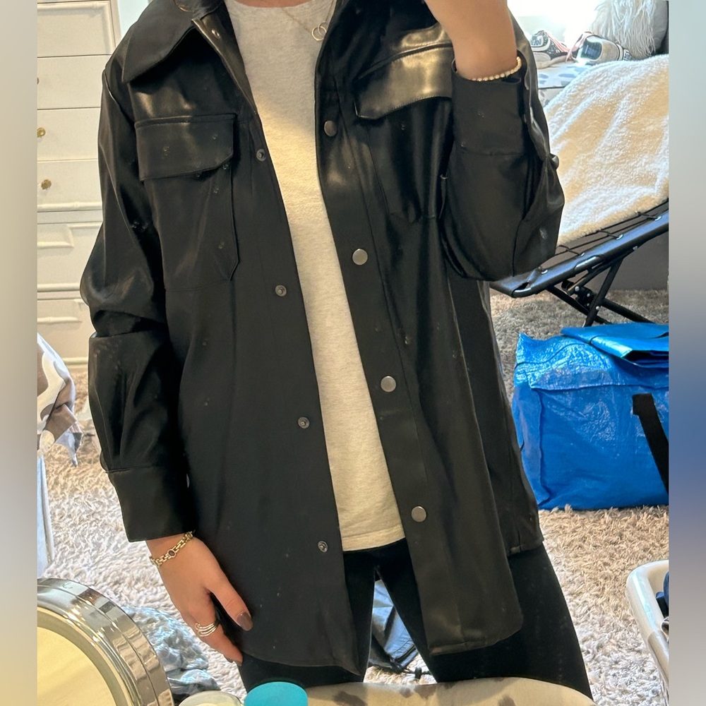 Black oversized Steve Madden leather bomber jacket